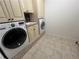 Bright laundry room with modern washer and dryer and built-in cabinets at 2038 Lee Se Rd, Smyrna, GA 30080