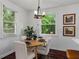 Bright dining area with hardwood floors, modern chandelier, and views of the outdoors at 2599 E Tupelo Se St, Atlanta, GA 30317