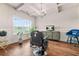 Room with a stylish barber chair, chandelier, and tray ceilings at 113 Expedition Dr, Ellenwood, GA 30294