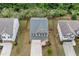 Aerial shot of the property highlighting the backyard, roof, driveway, and surrounding homes at 4120 Cordova Ln, Cumming, GA 30028