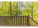 A spacious wooden deck with backyard views overlooking lush greenery and trees at 1045 Summer Hill Nw Ct, Acworth, GA 30102