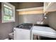 Functional laundry room with modern washer and dryer, a window, and storage space at 2926 Swarthmore Dr, Lawrenceville, GA 30044