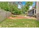 Well-maintained backyard with lush lawn, mature trees, and cozy fire pit at 4067 Silver Fir Ct, Marietta, GA 30066