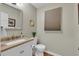 Half bathroom boasts a modern vanity, neutral walls, and a window for natural light at 4067 Silver Fir Ct, Marietta, GA 30066