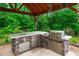 Outdoor kitchen offers a grill, stainless steel appliances, and stone accents at 1212 Lee Whatley Dr, Lithonia, GA 30058