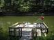 Lakefront dock with seating, table, and a lift provides a relaxing space to enjoy the natural surroundings at 8145 Stone Hill Rd, Cumming, GA 30028