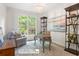 Bright office with large windows, chandelier, built-in shelving, and a charming desk situated on an elegant area rug at 1273 Promontory Ln, Marietta, GA 30062