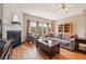 Comfortable living room showcasing hardwood floors, a fireplace, and neutral-toned furniture at 4004 Edgecomb Dr, Roswell, GA 30075
