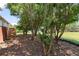 The backyard boasts mature trees and a wooden fence providing privacy at 4941 Meadow Lane, Marietta, GA 30068