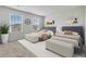 Bright bedroom boasts two beds with padded headboards, white benches and neutral walls at 340 Paulownia Cir, Mcdonough, GA 30253