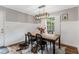 Charming dining room with modern light fixture, wainscoting, and wood-look floors at 620 Clearbrook Ct, Marietta, GA 30068