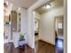Hallway with built-in shelving leading to bedroom and bathroom at 5925 Boulder Bluff Dr, Cumming, GA 30040