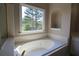 Bright bathroom features a soaking tub with a large window offering a view of the greenery at 5029 Preservation Pointe, Kennesaw, GA 30152
