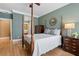 Bedroom with hardwood floors, four-poster bed and en-suite bathroom access at 77 Peachtree Ne Pl # 608, Atlanta, GA 30309