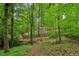 Beautiful backyard scene featuring a wooded area and a charming, classic-style wooden fence at 211 Black Kettle Ln, Johns Creek, GA 30022