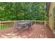 A well-maintained wooden deck with chairs and a table, ideal for outdoor relaxation at 211 Black Kettle Ln, Johns Creek, GA 30022