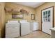 Bright laundry room has washer, dryer, utility sink, and outdoor access at 211 Black Kettle Ln, Johns Creek, GA 30022