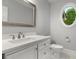 Bright bathroom with a vanity, white cabinets, and an oval window at 710 Glen Royal Dr, Roswell, GA 30076