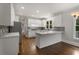 Open kitchen with white cabinets, island with breakfast bar, stainless appliances, and hardwood floors at 710 Glen Royal Dr, Roswell, GA 30076