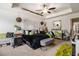 Spacious main bedroom featuring a cozy bed, stylish decor, and a ceiling fan at 2404 Fitts Dr, Conyers, GA 30094