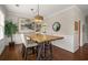 Inviting dining room featuring hardwood floors, wainscoting, and rustic table with seating at 925 Hill Se St, Atlanta, GA 30315