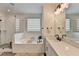 Modern bathroom featuring a separate glass shower and a luxurious soaking tub at 4391 Encore Blvd, Duluth, GA 30097