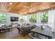 Cozy sunroom with vaulted ceilings, fans, and outdoor views at 3042 Jefferson St, Atlanta, GA 30341