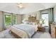 Bright main bedroom featuring tray ceilings, three large windows and ceiling fan at 1745 Fairburn Dr, Cumming, GA 30040
