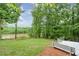 Backyard with a covered patio and a great view of the lush greenery leading to the water at 305 High Branch Way, Roswell, GA 30075