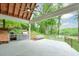 Outdoor patio featuring a built-in grill area and scenic views of the lush, tree-lined landscape and river at 305 High Branch Way, Roswell, GA 30075