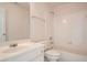 Full bathroom with tiled tub and shower, single sink with white vanity and white wall paint at 3801 Bays Ferry Trl, Marietta, GA 30062