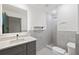 Updated bathroom with marble-look tiling, sleek vanity, and glass enclosed shower at 3471 Elgin Dr, Decatur, GA 30032