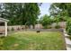 Well-maintained backyard with mature trees, a fire pit, and retaining wall at 1378 Lochland Se Rd, Atlanta, GA 30316
