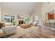 Bright living room with fireplace, hardwood floors, vaulted ceilings, and open access to the backyard at 5375 Glenhaven Dr, Cumming, GA 30041