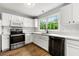 Modern kitchen boasts white cabinetry, stainless-steel appliances, and a bright window at 3019 Camden Way, Alpharetta, GA 30005
