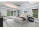 Primary bedroom with tray ceiling, area rug, sitting area and many windows at 610 Valley Green Trce, Marietta, GA 30068