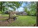Spacious backyard with mature trees, vintage grill, and detached garage, perfect for outdoor entertaining and relaxation at 1791 Melrose Sw Dr, Atlanta, GA 30310