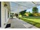 Covered patio with a view of the fenced backyard and landscaped lawn at 2487 Battery Pointe, Lawrenceville, GA 30043