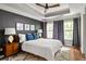 Relaxing main bedroom featuring a tray ceiling, a plush bed, and two large windows for ample natural light at 732 Province Se Pl, Atlanta, GA 30312
