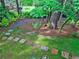 Lush backyard featuring stone pavers and a winding gravel path through mature trees at 1257 Independence Way, Marietta, GA 30062