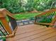 Backyard stairs leading to the lawn, featuring manicured landscaping and mature foliage at 1257 Independence Way, Marietta, GA 30062