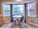 Bright breakfast nook with bay window, round table, and seating for four with views of the wooded backyard at 1257 Independence Way, Marietta, GA 30062