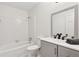 Clean, modern bathroom with tub, shower, and stylish vanity at 650 Hunterhill Ct, Roswell, GA 30075