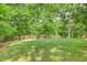 Expansive backyard with a large grassy area, mature trees, and chain link fencing at 3845 Parian Nw Rdg, Atlanta, GA 30327