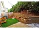 Charming backyard with tiered garden bed, artificial turf and string lights at 589 Fox Creek Xing, Woodstock, GA 30188