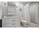 Modern bathroom with a marble vanity, subway tile, and modern fixtures at 3265 Bentwood Close, Cumming, GA 30041