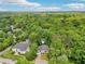 Aerial view of a home nestled in a lush, green, wooded area, showcasing its private and serene setting at 3851 Glenhurst Se Dr, Smyrna, GA 30080