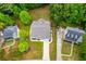 Aerial view showcasing the house, roof, driveway, and surrounding landscape and neighborhood at 9691 Squirrel Wood Run, Douglasville, GA 30135