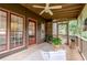 Screened in porch with ceiling fan, furniture and views of the backyard at 238 Ivy Glen Cir, Avondale Estates, GA 30002