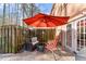 Cozy patio area with comfortable seating and a vibrant orange umbrella at 4418 Chowning Way, Dunwoody, GA 30338